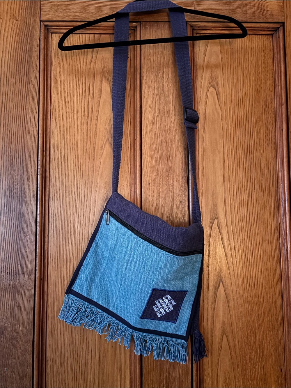 Blue Woven Fringe Crossbody Bag - Vintage
